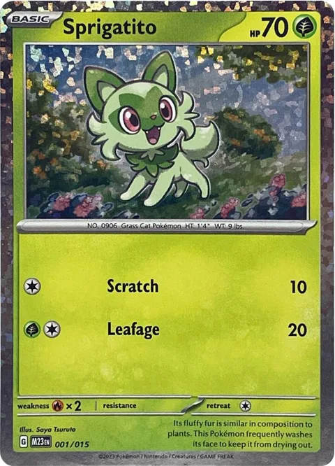 Sprigatito #001/015 Holofoil Pokémon card from McDonald's Promos 2023