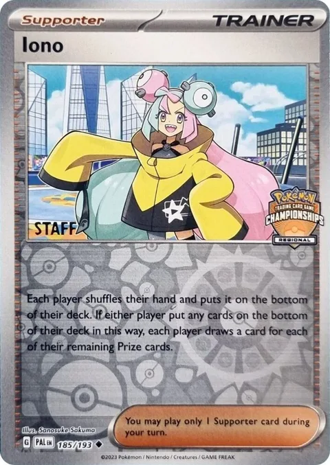 Iono - 185/193 Regional Championships [Staff] #185/193 Reverse Holofoil Pokémon card from League & Championship Cards