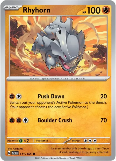 Rhyhorn #111/165 Reverse Holofoil Pokémon card from Scarlet & Violet 151