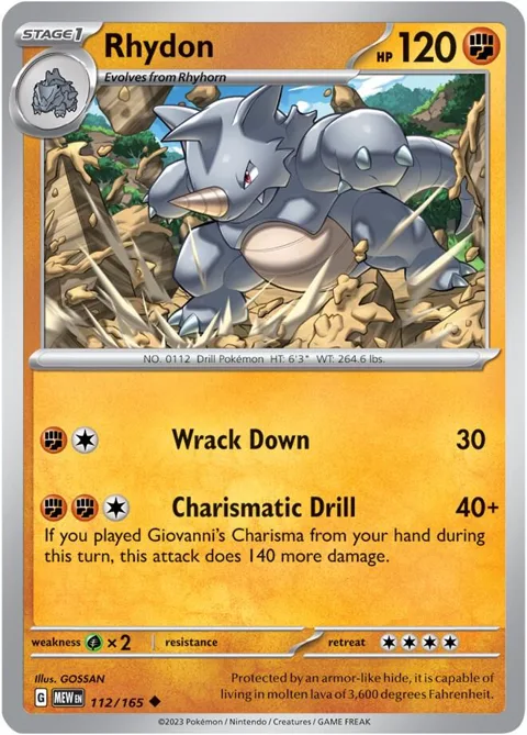 Rhydon #112/165 Pokémon card from Scarlet & Violet 151