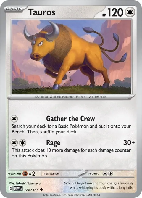 Tauros #128/165 Reverse Holofoil Pokémon card from Scarlet & Violet 151