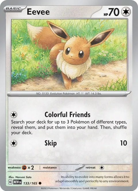 Eevee #133/165 Reverse Holofoil Pokémon card from Scarlet & Violet 151