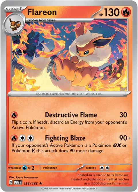 Flareon #136/165 Reverse Holofoil Pokémon card from Scarlet & Violet 151