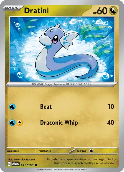 Dratini #147/165 Reverse Holofoil Pokémon card from Scarlet & Violet 151