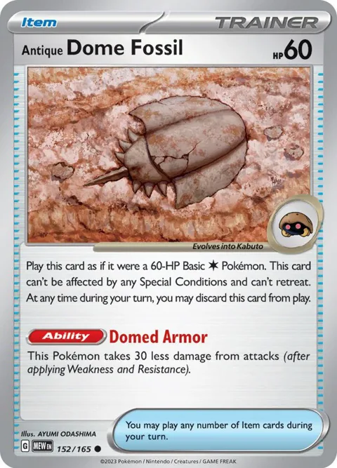 Antique Dome Fossil #152/165 Pokémon card from Scarlet & Violet 151