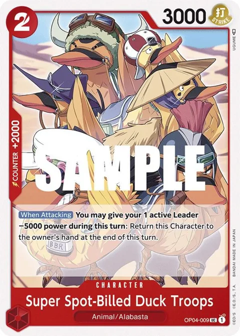 Super Spot-Billed Duck Troops OP04-009 One Piece card from Kingdoms of Intrigue
