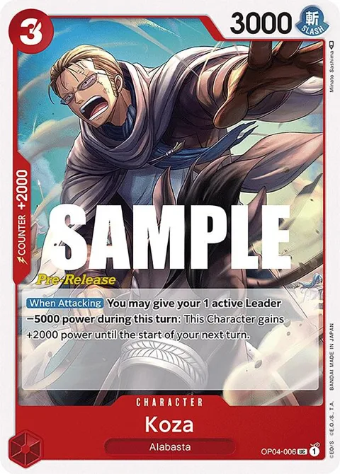 Koza OP04-006 Pre-Release One Piece card from Kingdoms of Intrigue Pre-Release Cards