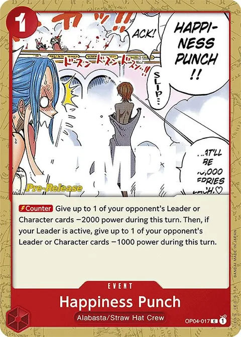 Happiness Punch OP04-017 Pre-Release One Piece card from Kingdoms of Intrigue Pre-Release Cards