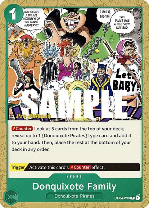 Donquixote Family OP04-036 Pre-Release One Piece card from Kingdoms of Intrigue Pre-Release Cards