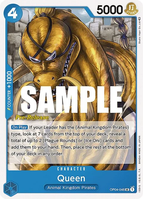 Queen OP04-046 Pre-Release One Piece card from Kingdoms of Intrigue Pre-Release Cards