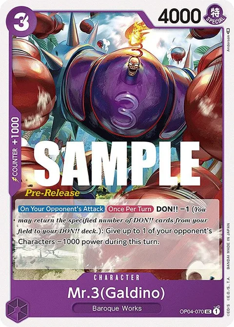 Mr.3 Galdino OP04-070 Pre-Release One Piece card from Kingdoms of Intrigue Pre-Release Cards