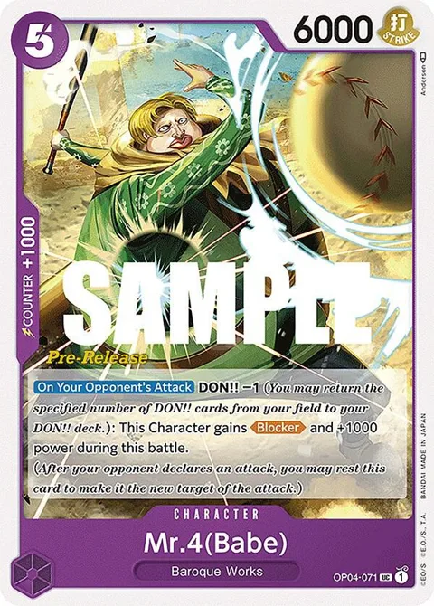 Mr.4 Babe OP04-071 Pre-Release One Piece card from Kingdoms of Intrigue Pre-Release Cards