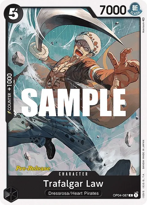 Trafalgar Law OP04-087 Pre-Release One Piece card from Kingdoms of Intrigue Pre-Release Cards