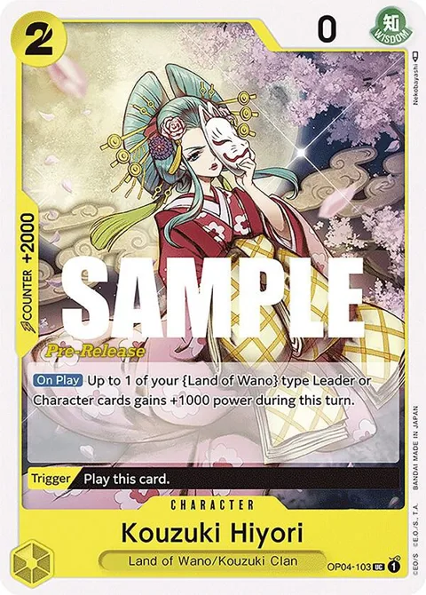 Kouzuki Hiyori OP04-103 Pre-Release One Piece card from Kingdoms of Intrigue Pre-Release Cards