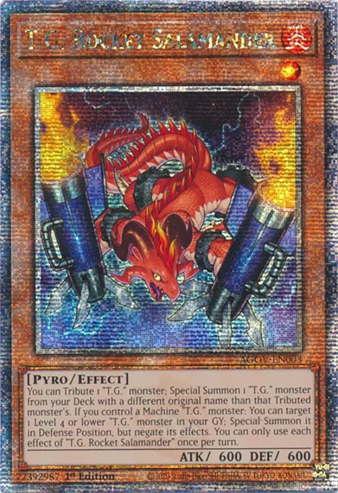 T.G. Rocket Salamander Quarter Century Secret Rare AGOV-EN003 Yu-Gi-Oh card from Age of Overlord