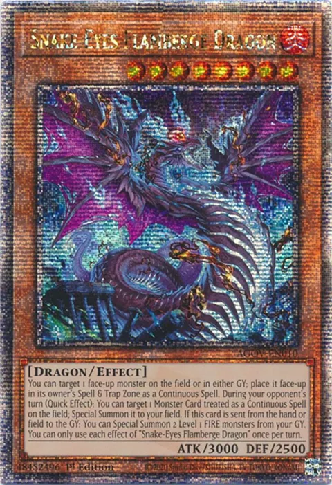 Snake-Eyes Flamberge Dragon Quarter Century Secret Rare AGOV-EN010 Yu-Gi-Oh card from Age of Overlord