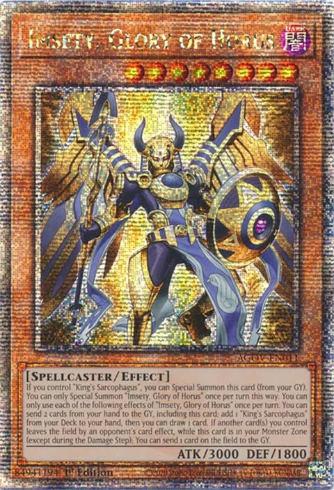 Imsety, Glory of Horus Quarter Century Secret Rare AGOV-EN011 Yu-Gi-Oh card from Age of Overlord
