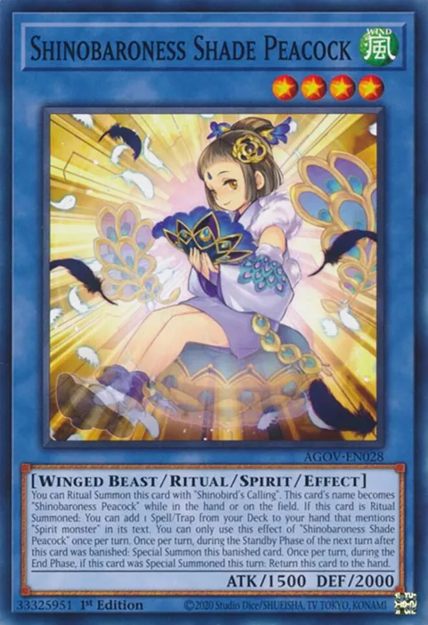 Shinobaroness Shade Peacock AGOV-EN028 Yu-Gi-Oh card from Age of Overlord
