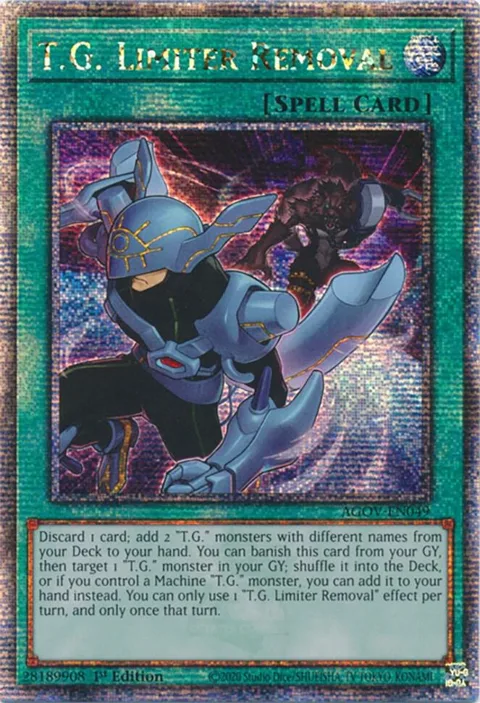 T.G. Limiter Removal Quarter Century Secret Rare AGOV-EN049 Yu-Gi-Oh card from Age of Overlord