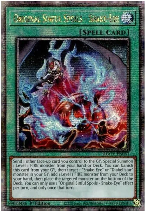 Original Sinful Spoils - Snake-Eye Quarter Century Secret Rare AGOV-EN057 Yu-Gi-Oh card from Age of Overlord