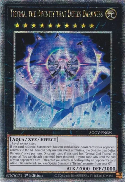 Tistina, the Divinity that Defies Darkness Quarter Century Secret Rare AGOV-EN089 Yu-Gi-Oh card from Age of Overlord