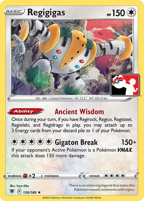 Regigigas #130/189 Pokémon card from Prize Pack Series Cards