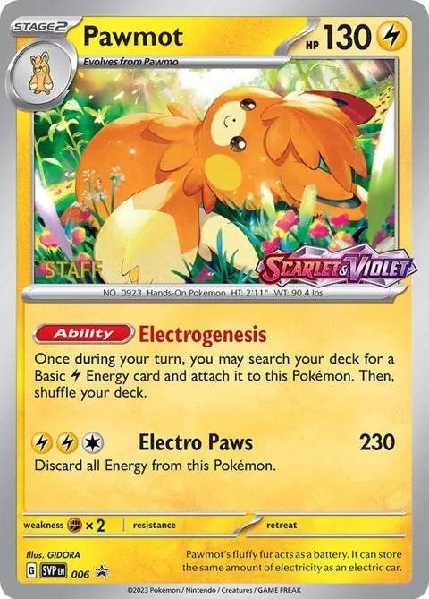 Pawmot - 006 Prerelease [Staff] #006 Holofoil Pokémon card from Scarlet & Violet Promo Cards