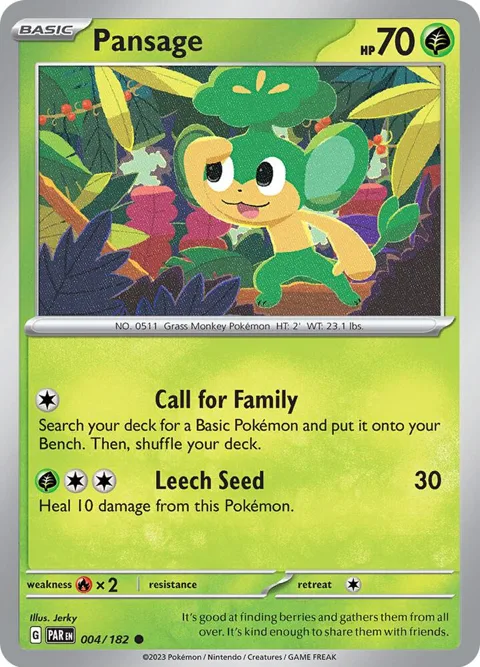 Pansage #004/182 Reverse Holofoil Pokémon card from Paradox Rift