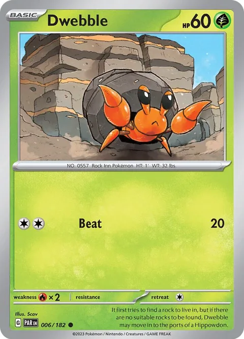 Dwebble #006/182 Reverse Holofoil Pokémon card from Paradox Rift