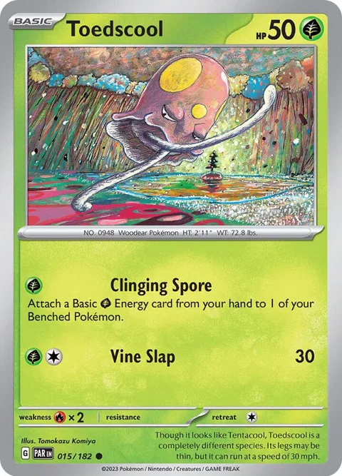 Toedscool #015/182 Reverse Holofoil Pokémon card from Paradox Rift