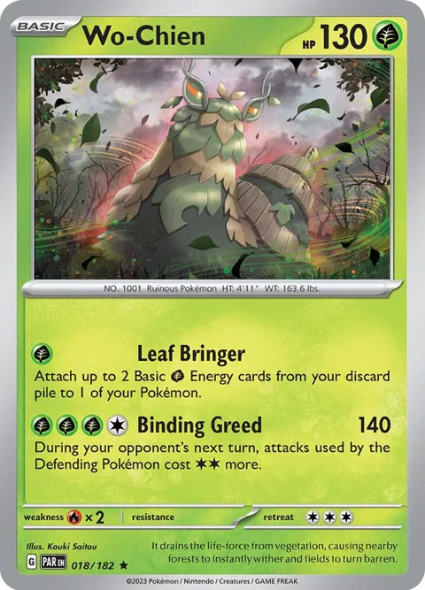 Wo-Chien #018/182 Reverse Holofoil Pokémon card from Paradox Rift