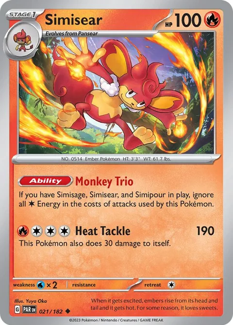Simisear #021/182 Pokémon card from Paradox Rift