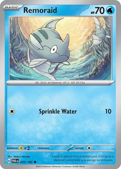Remoraid #033/182 Reverse Holofoil Pokémon card from Paradox Rift