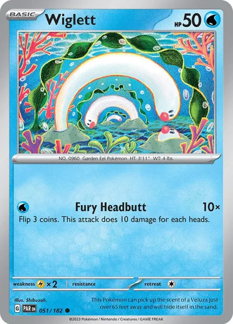 Wiglett #051/182 Reverse Holofoil Pokémon card from Paradox Rift