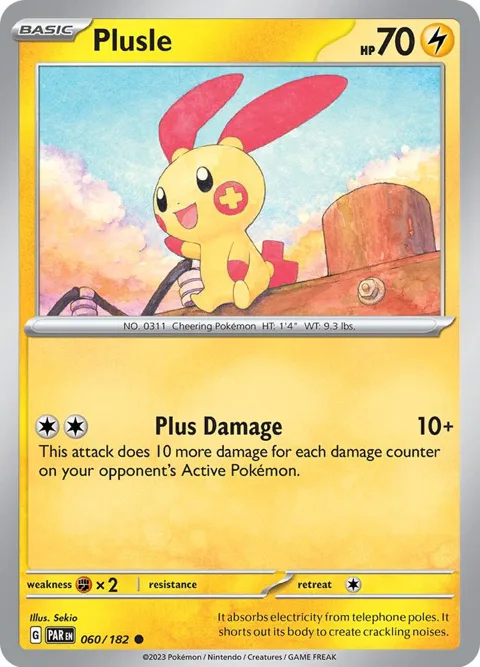 Plusle #060/182 Reverse Holofoil Pokémon card from Paradox Rift