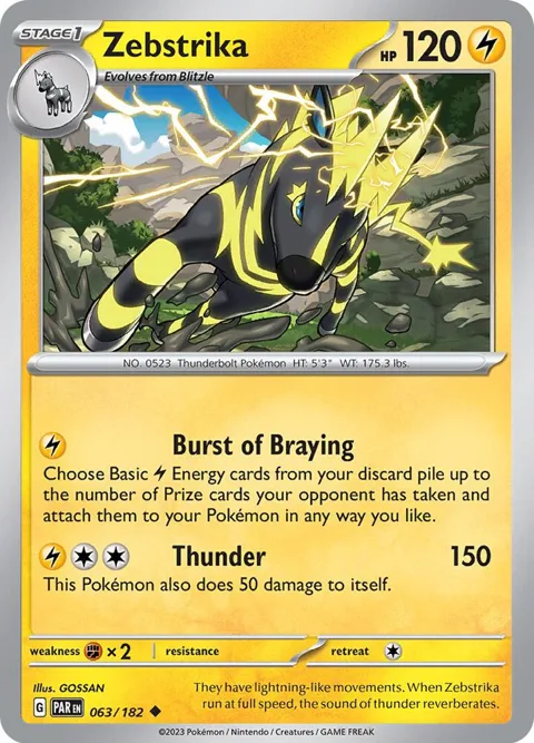Zebstrika #063/182 Reverse Holofoil Pokémon card from Paradox Rift