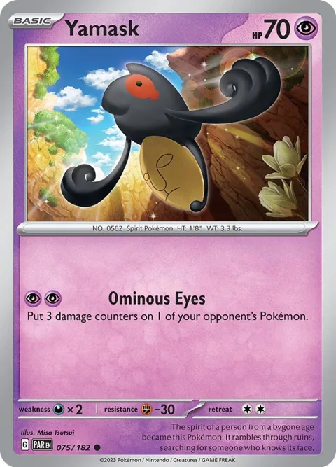 Yamask #075/182 Reverse Holofoil Pokémon card from Paradox Rift