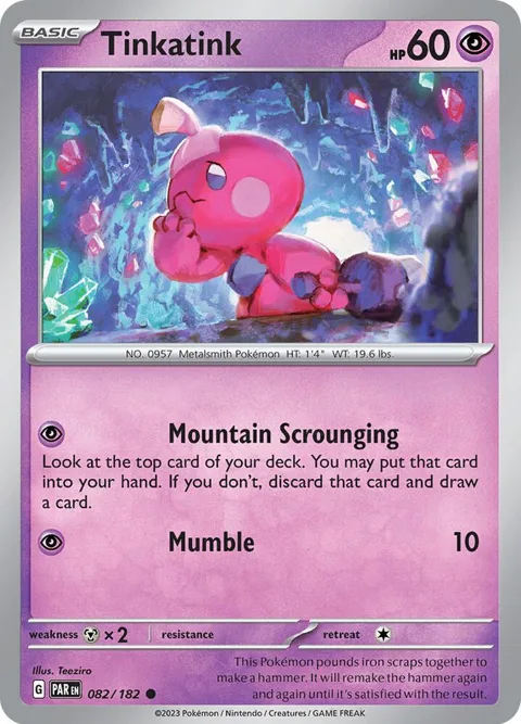Tinkatink #082/182 Reverse Holofoil Pokémon card from Paradox Rift