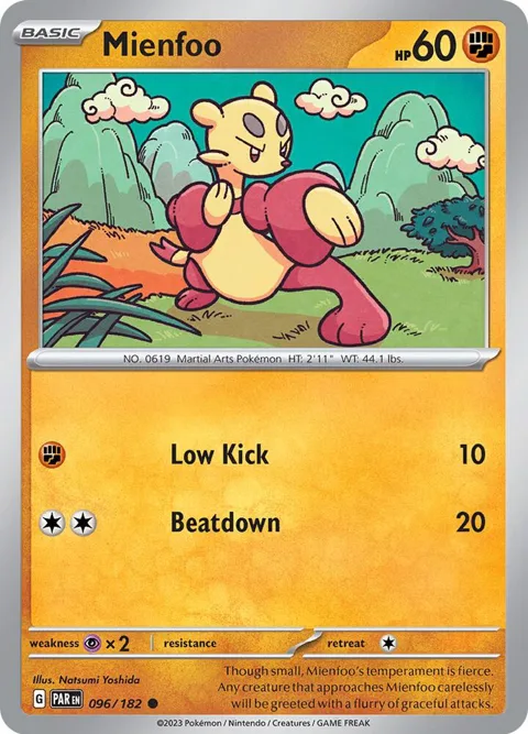 Mienfoo #096/182 Reverse Holofoil Pokémon card from Paradox Rift
