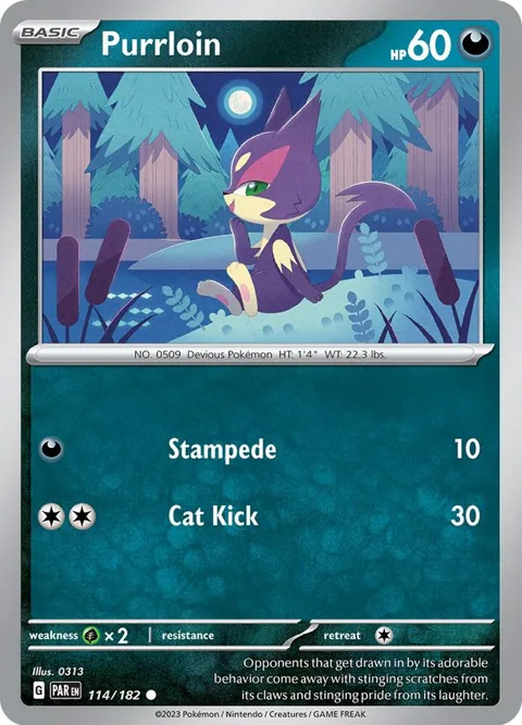 Purrloin #114/182 Pokémon card from Paradox Rift