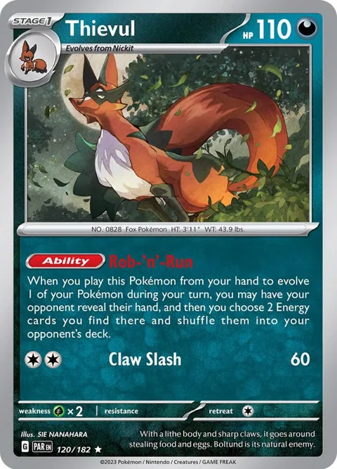 Thievul #120/182 Holofoil Pokémon card from Paradox Rift