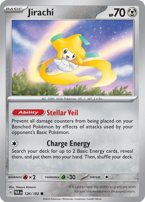 Jirachi #126/182 Reverse Holofoil Pokémon card from Paradox Rift