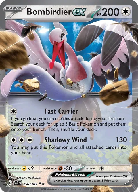 Bombirdier ex #156/182 Holofoil Pokémon card from Paradox Rift
