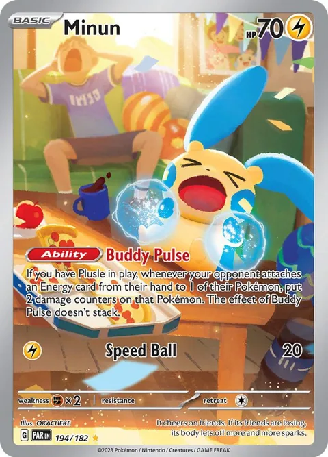 Minun #194/182 Holofoil Pokémon card from Paradox Rift