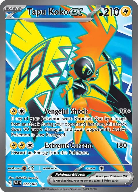 Tapu Koko ex #222/182 Holofoil Pokémon card from Paradox Rift