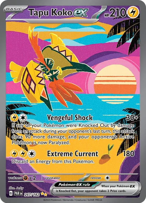 Tapu Koko ex #247/182 Holofoil Pokémon card from Paradox Rift