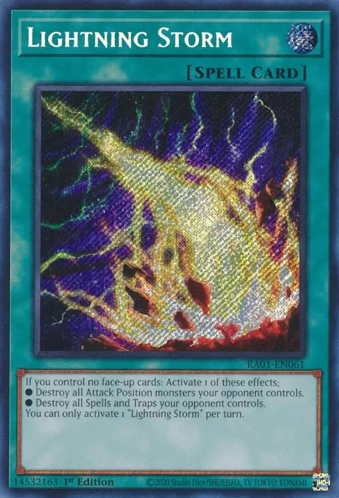 Lightning Storm Secret Rare RA01-EN061 Yu-Gi-Oh card from 25th Anniversary Rarity Collection
