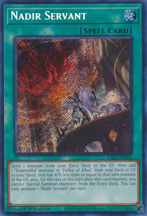 Nadir Servant Secret Rare RA01-EN062 Yu-Gi-Oh card from 25th Anniversary Rarity Collection