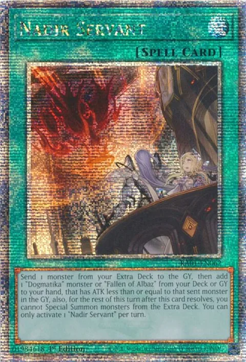 Nadir Servant Quarter Century Secret Rare RA01-EN062 Yu-Gi-Oh card from 25th Anniversary Rarity Collection