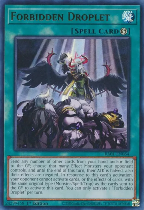 Forbidden Droplet Ultra Rare RA01-EN064 Yu-Gi-Oh card from 25th Anniversary Rarity Collection